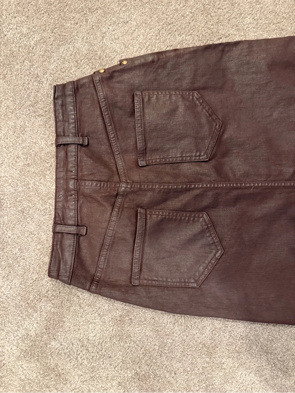 Pilcro Anthropologie Brown Coated Denim Maxi Skirt Size 6 - Picture 7 of 8